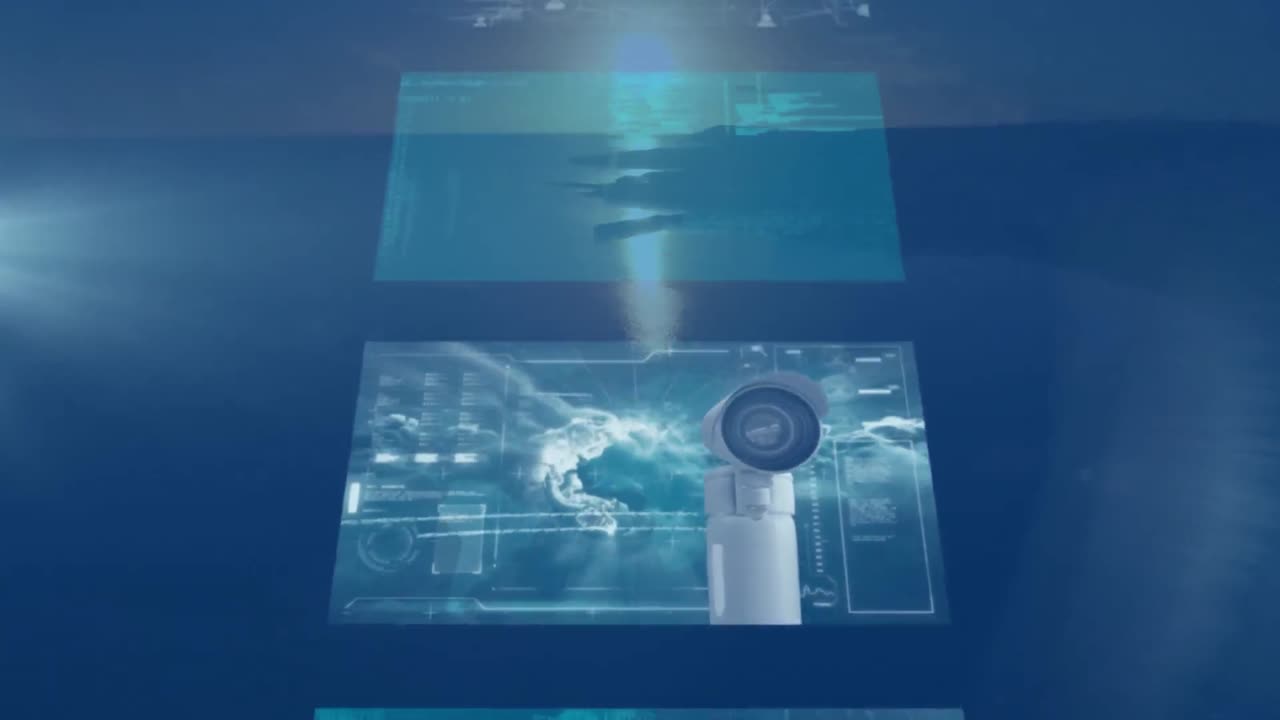 animación del procesamiento de datos en pantallas sobre el paisaje