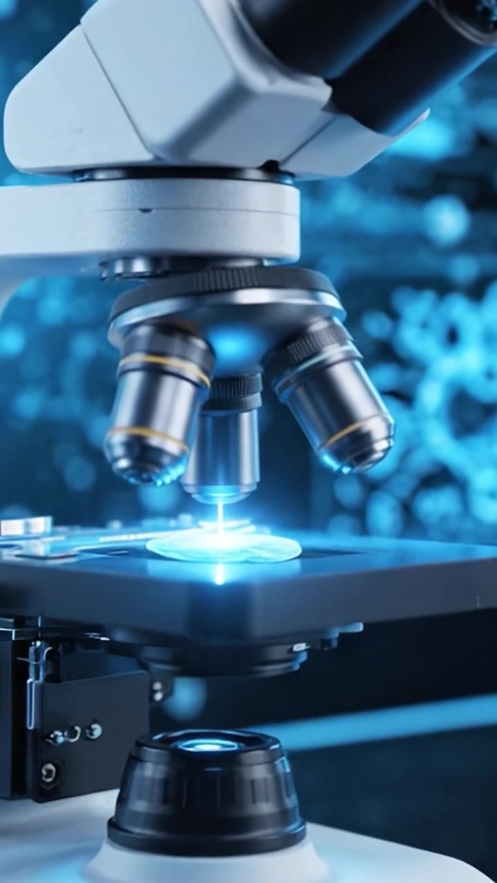 An Advanced Microscope Under High-Tech Lighting: Exploring the Intricacies of Microbiology and Biotechnology Through Cutting-Edge Optical Technology and Visualization