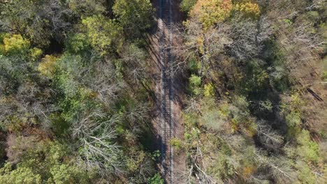 Overhead-aerial-view-of-railroad-tracks-from-a-drone's-perspective