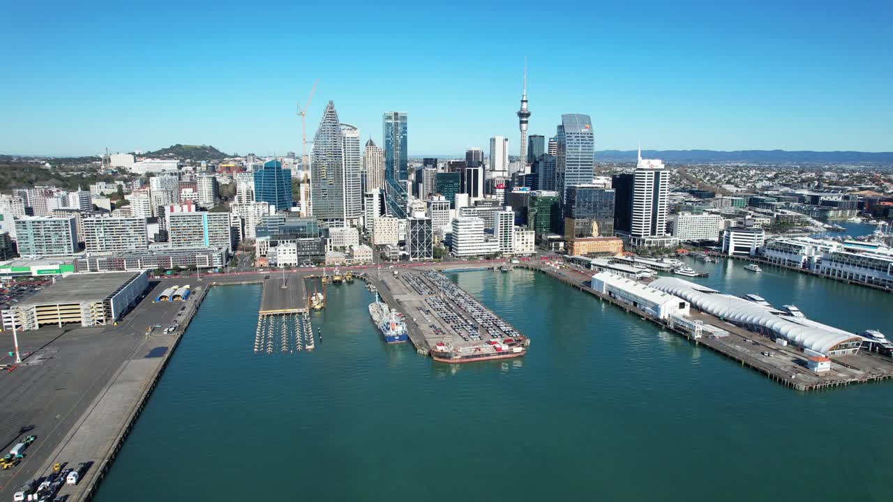 Aerial View of Auckland City Skyline and Port
