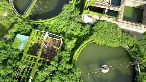 aerial top view of waste water treatment system in industrial estate.