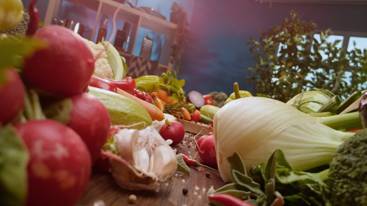 다양한 신선한 채소 전시