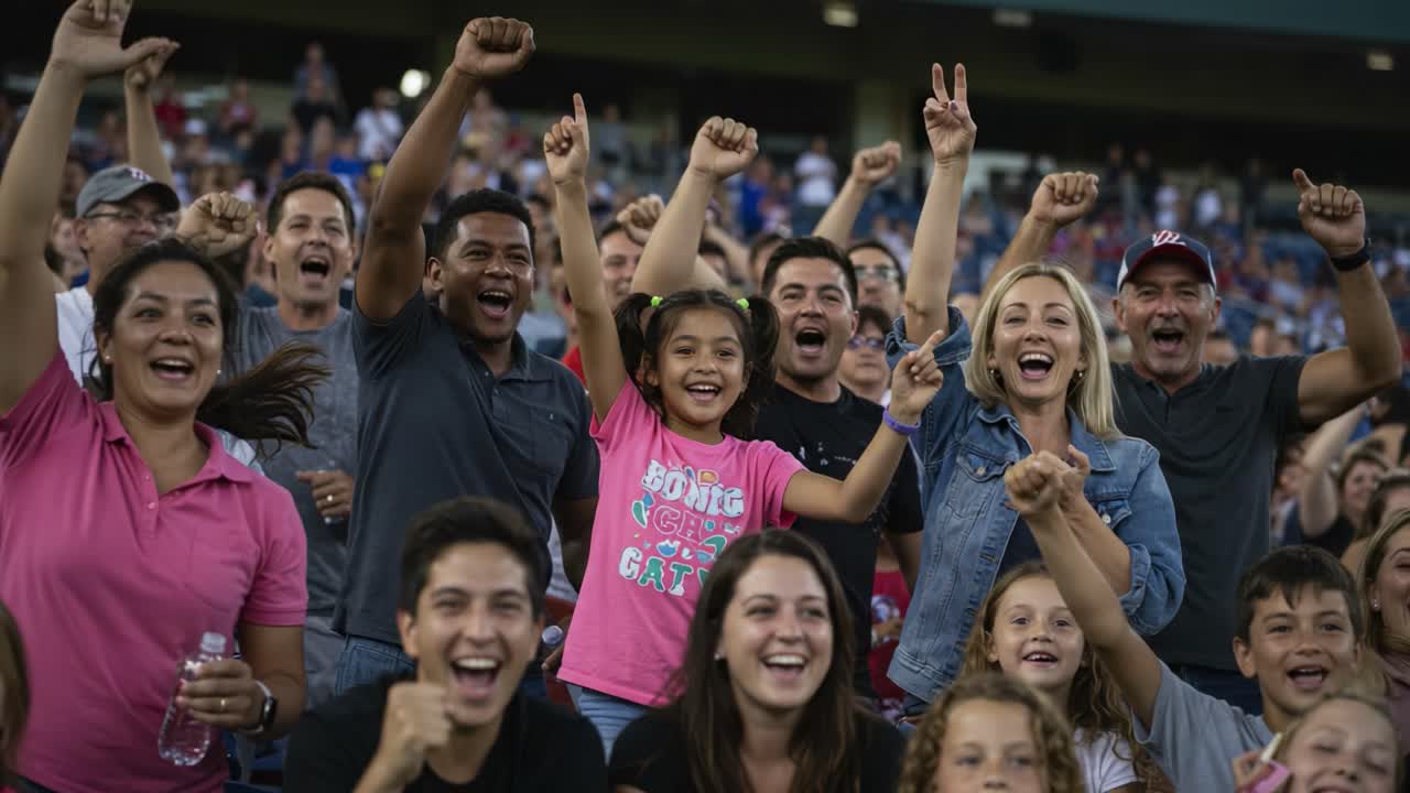 Excitement Unleashed: A Diverse Crowd Celebrates Joyfully During a Thrilling Moment at a Packed Stadium Event Filled with Enthusiasm and Euphoria