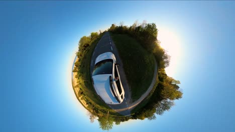 immersive wanderlust: little planet experience of van or car in nature in hiiumaa's forest - 360