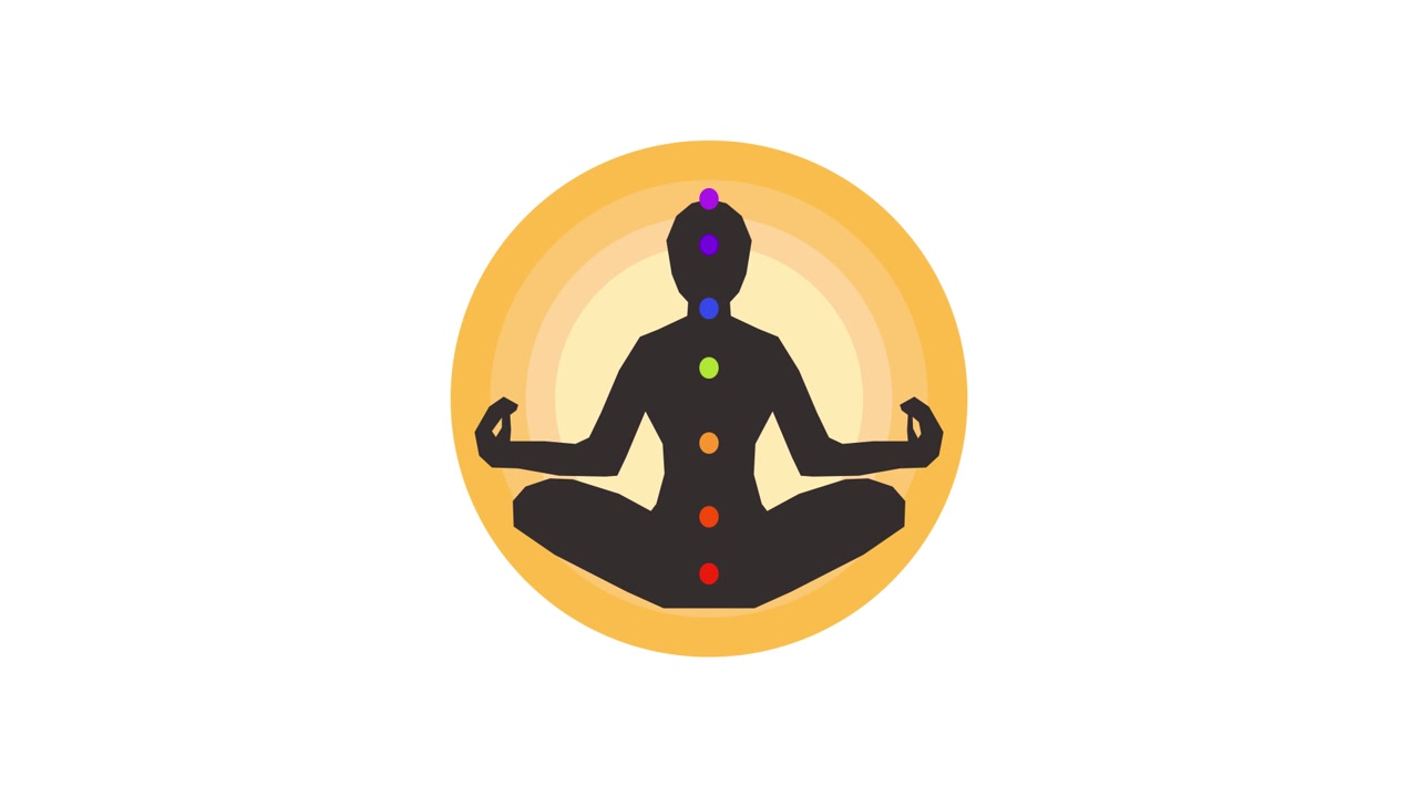 Silhouette Animata di Meditazione con Punti Chakra Colorati