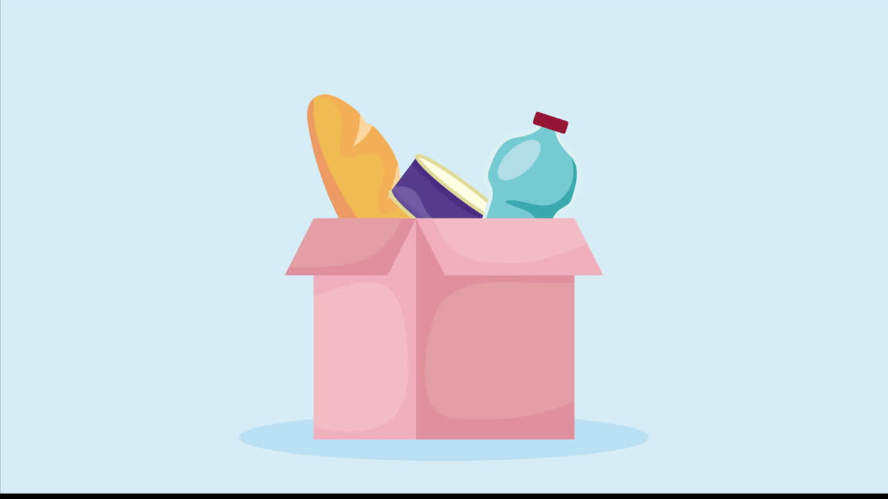 box with groceries donations campaign animation