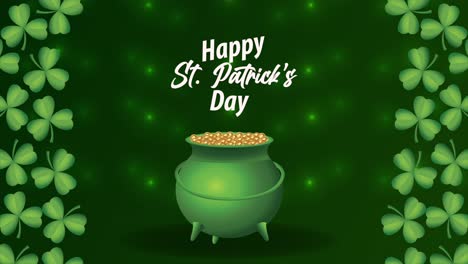 happy saint patricks day lettering with treasure cauldron