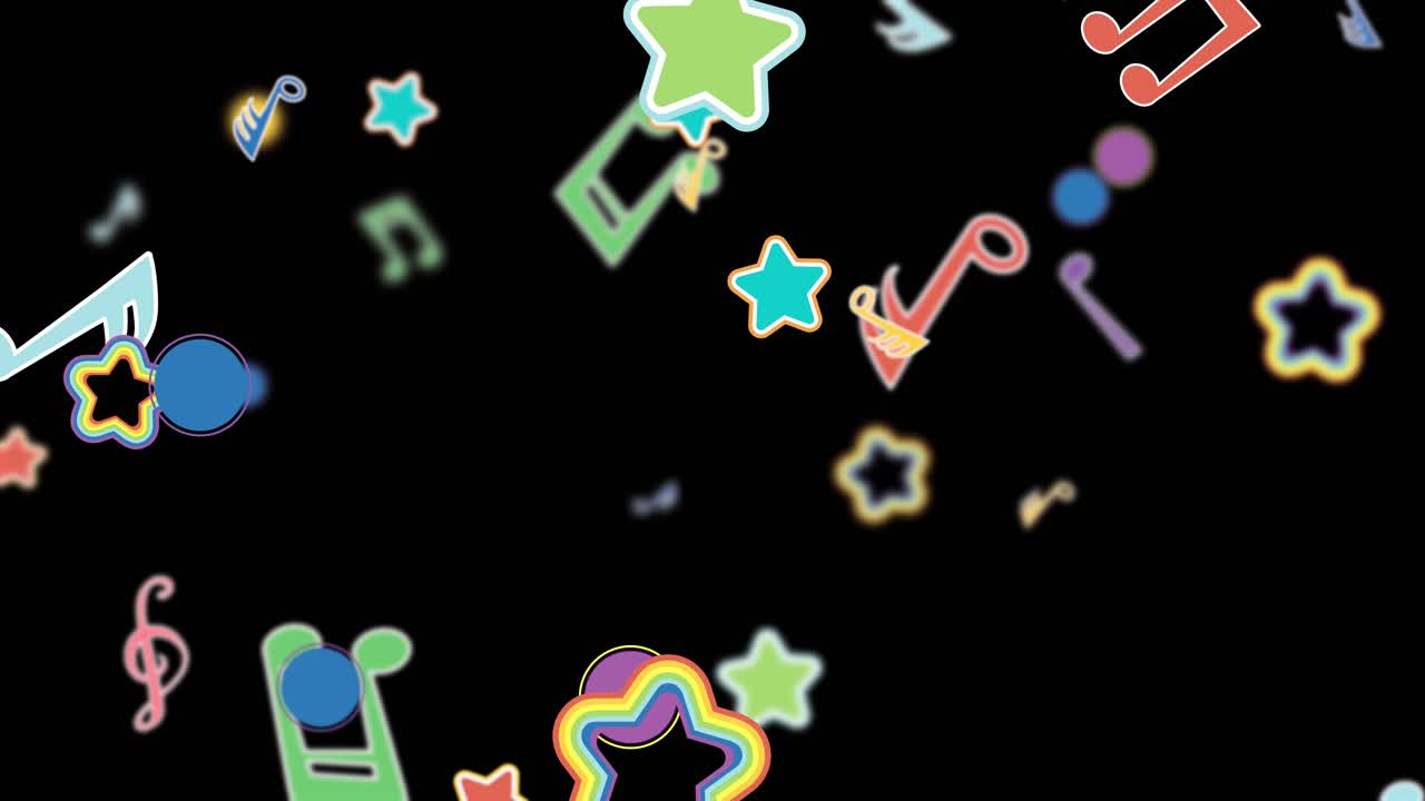 생동감 넘치는 음과 모양이 검은 바탕에 춤을 춘다.