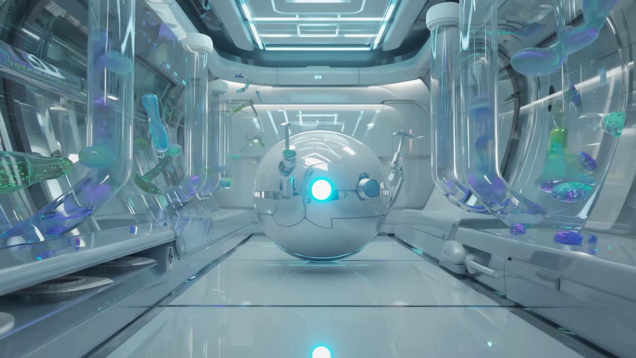 Futuristic Laboratory with Spherical Robot