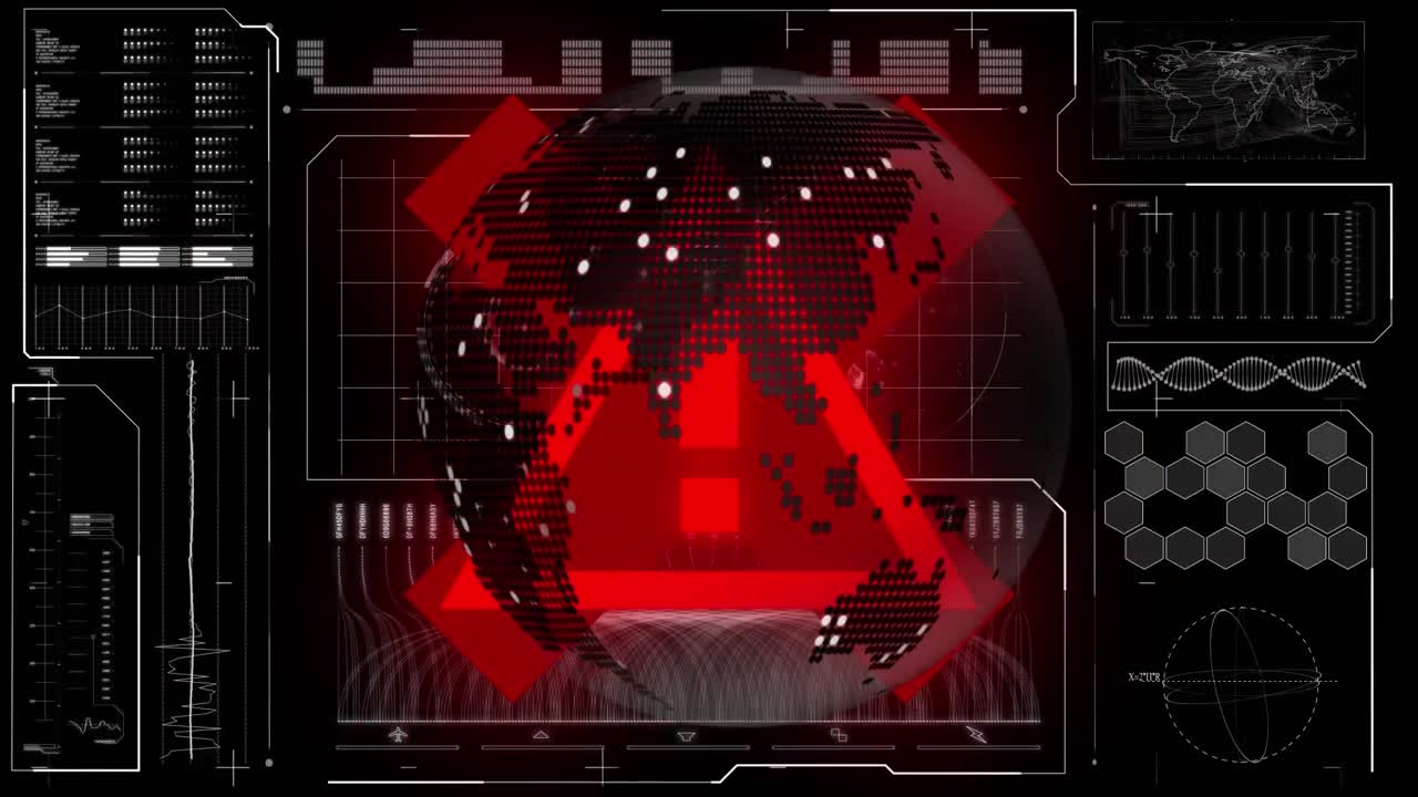 animación de advertencia de x roja y triángulo sobre el procesamiento de datos en la interfaz