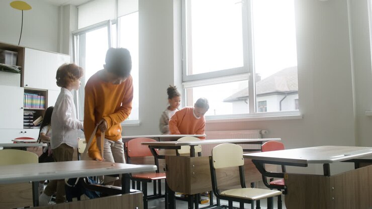 Students entering classroom.