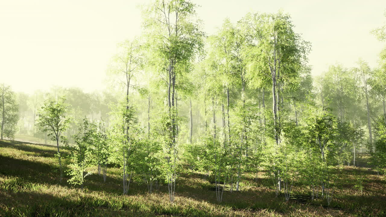 아침 빛 에 안개 가 가득 한 버드 숲