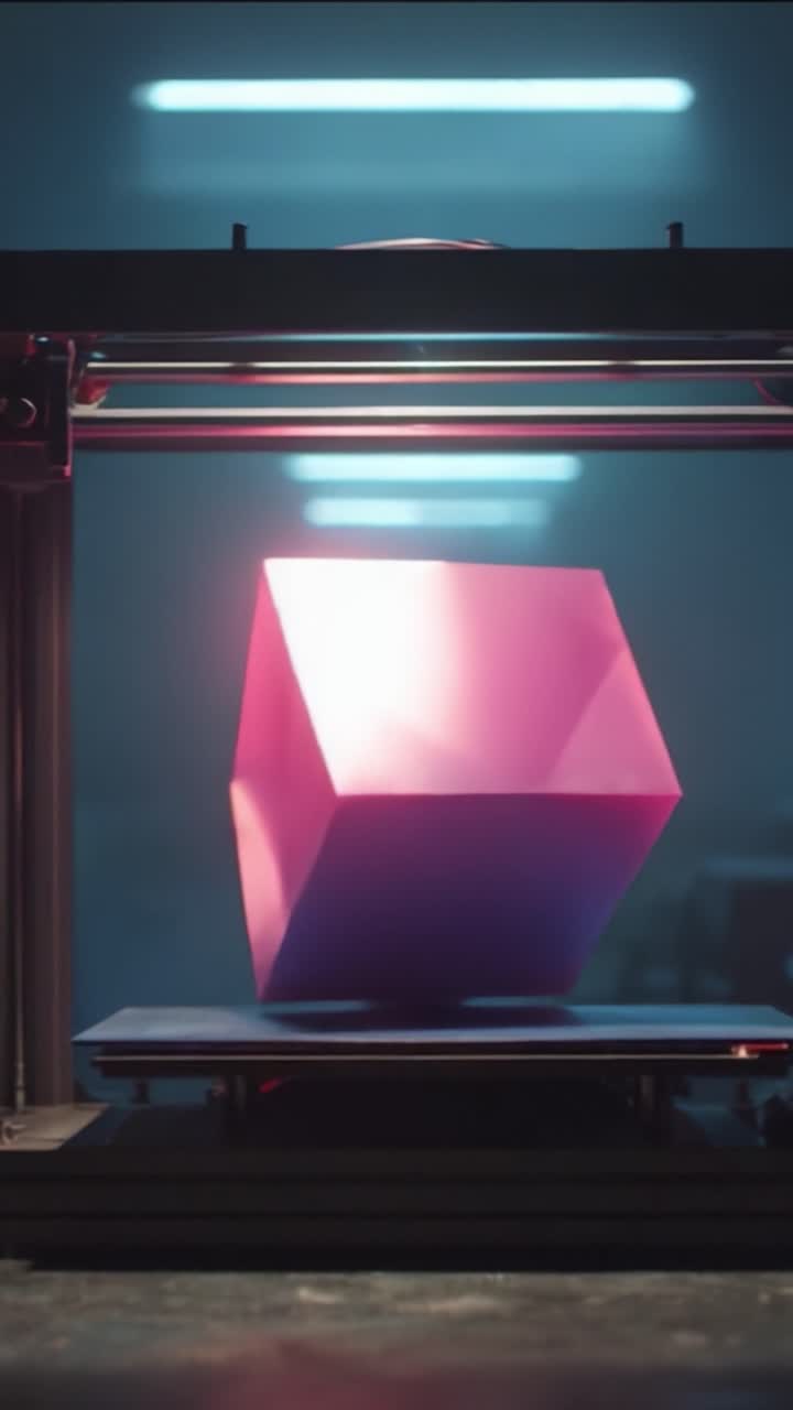 Explorando a Transformação de um Cubo Rosa Vibrante em um Processo de Impressão 3D: Uma Mudança Dinâmica Capturada do Início à Conclusão