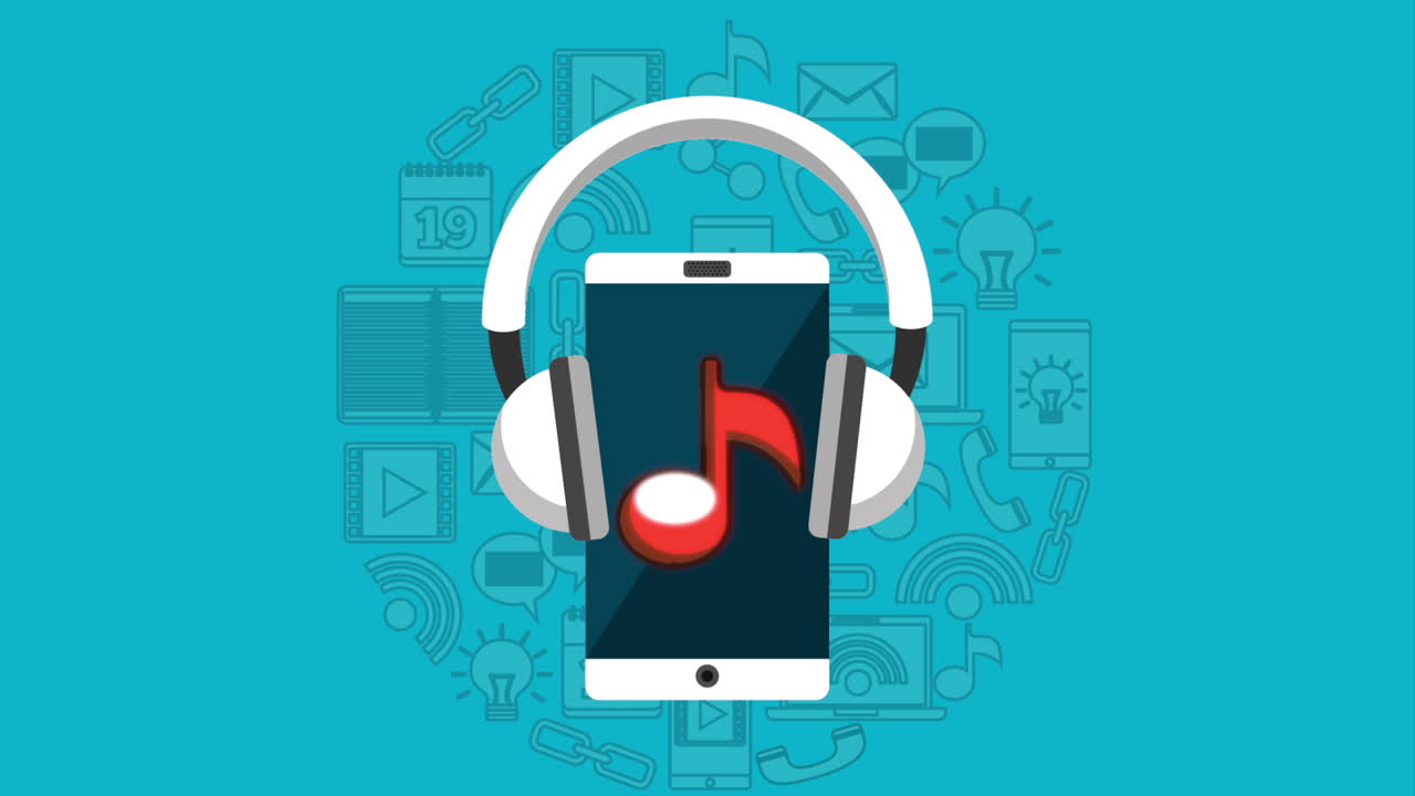 헤드폰과 음악 노트가 있는 스마트폰