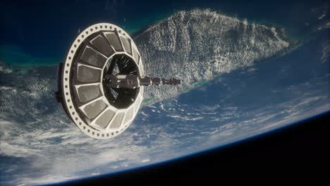 satélite espacial futurista en órbita alrededor de la tierra