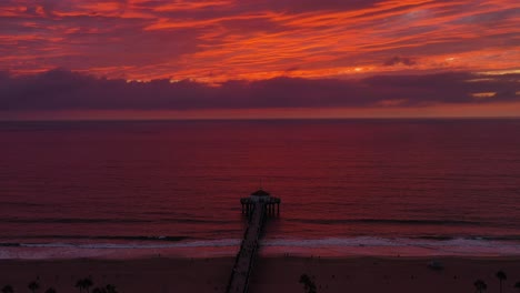 aerial view of sunset in manhattan beach pier. drone shot