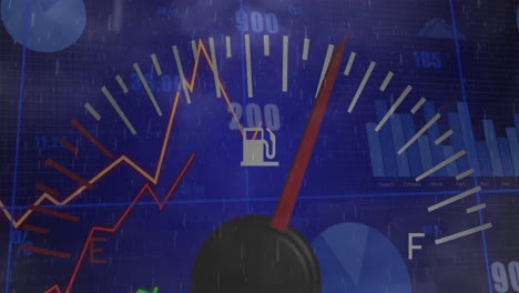 animación del procesamiento de datos y estadísticas del indicador de combustible
