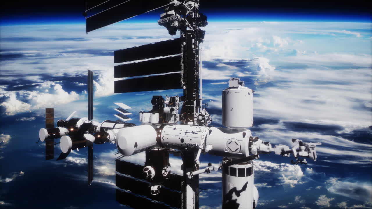 International space station on orbit of Earth planet view from outer space