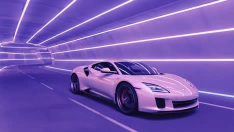 futuristic sports car in a neon purple tunnel