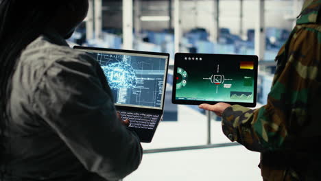 close up of army general and coworker in data center integrating ai into radar