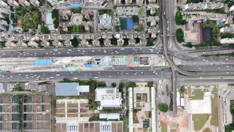 traffic in downtown shenzhen, china, aerial view