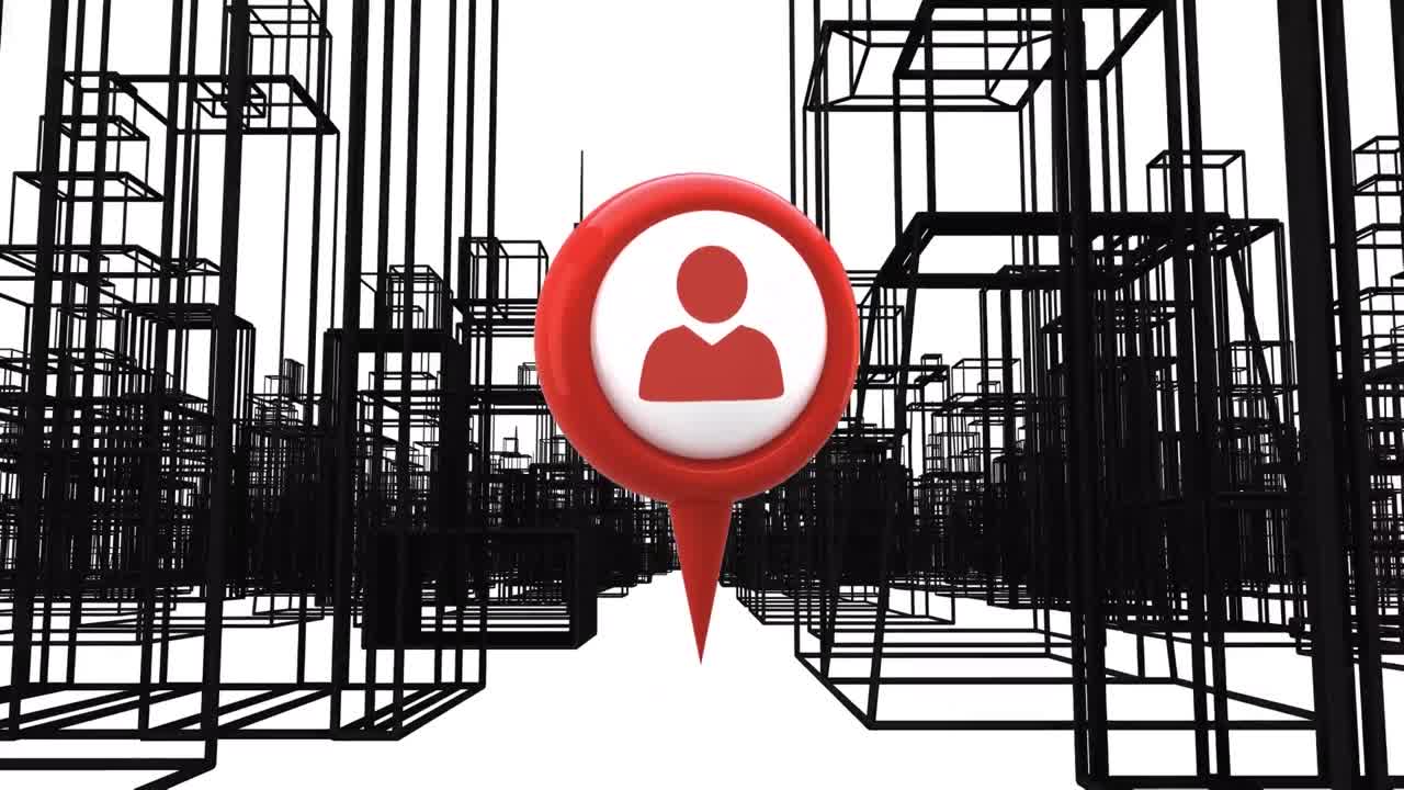 animación del icono de los medios sobre la ciudad digital sobre un fondo blanco