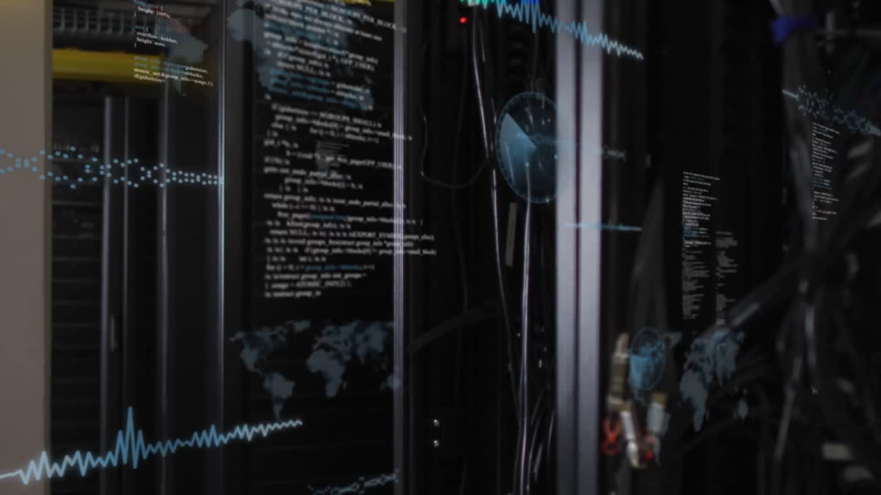 animación del procesamiento de datos sobre el globo sobre fondo negro