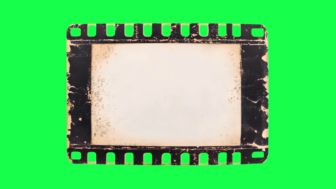 Vintage filmstrip frame isolated animation, transparent 4K video, green screen