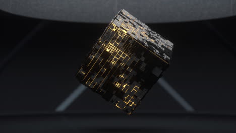 rotating cube and materials, circuits structure, 3d rendering.