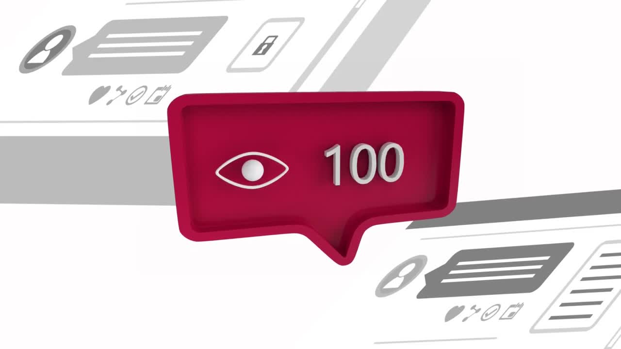 icono de ojo con un número creciente de recuentos para las redes sociales