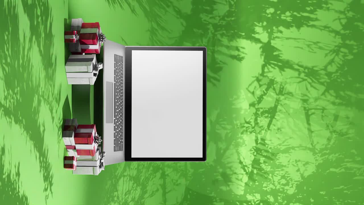 다이내 ⁇ 한 녹색 배경에 대한 수직 크리스마스 노트북 판매 애니메이션