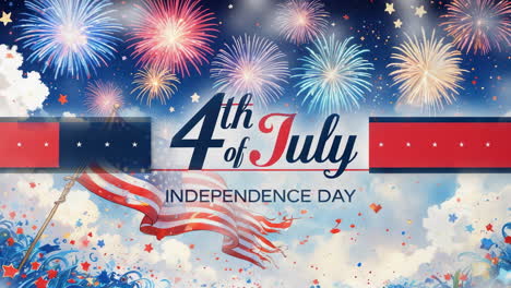 4th of july independence day celebration with fireworks and american flags