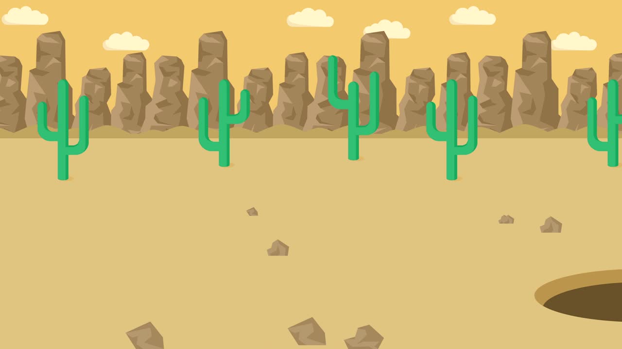 비즈니스 여성은 구에 떨어집니다. 사막의 배경. 위험 개념. 평평한 스타일의 루프 일러스트레이션.