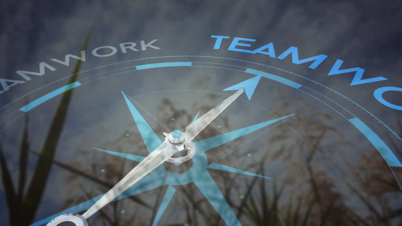 자연 배경 애니메이션을 통해 팀워크를 가리키는 나침반