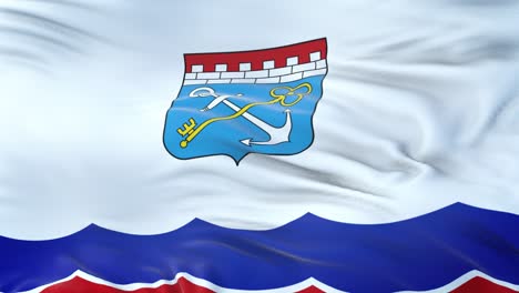 leningrad oblast (federal subject of russia) flag waving in the wind with highly detailed fabric texture. seamless loop