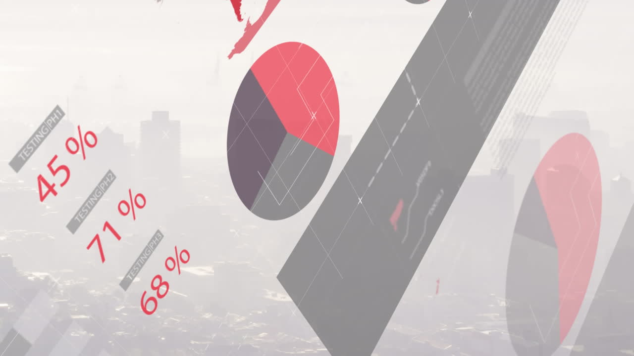 도시 풍경의 공중 전망에 대한 통계 데이터 처리 애니메이션