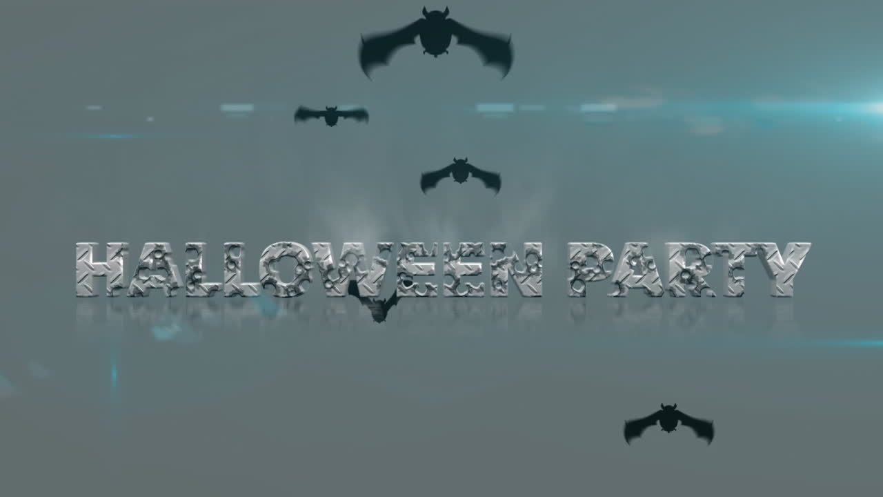 Animazione di testo "festa di Halloween" su pipistrelli in volo su sfondo grigio