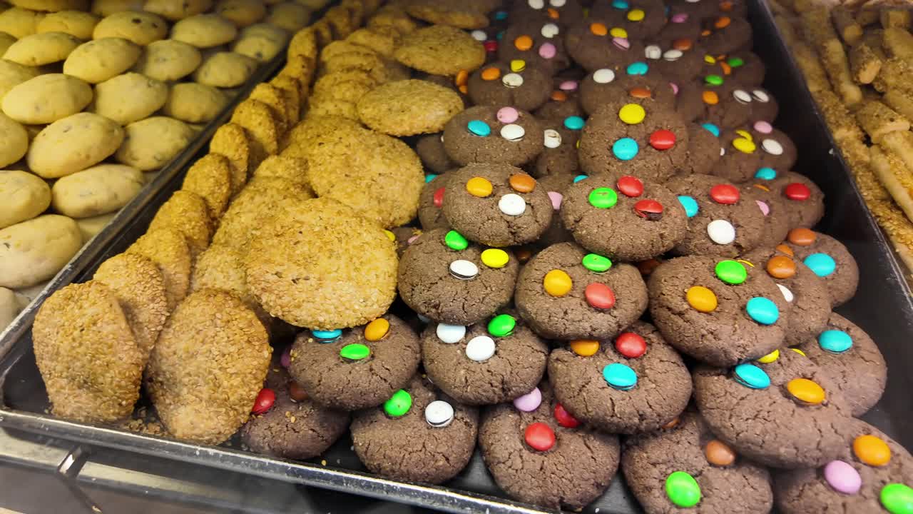 Assorted Cookies in a Bakery Display