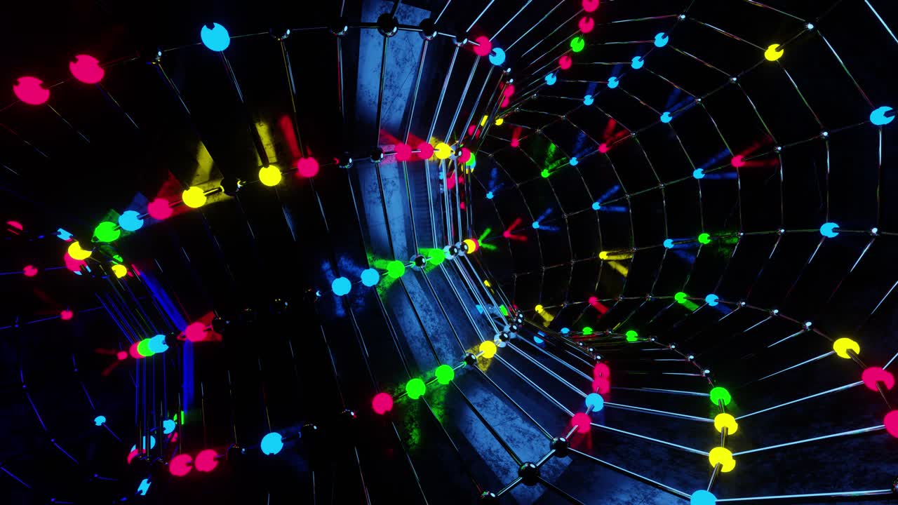 영상, 쇼 및 뮤직비디오에 반이는 네온 조명의 회전 애니메이션.