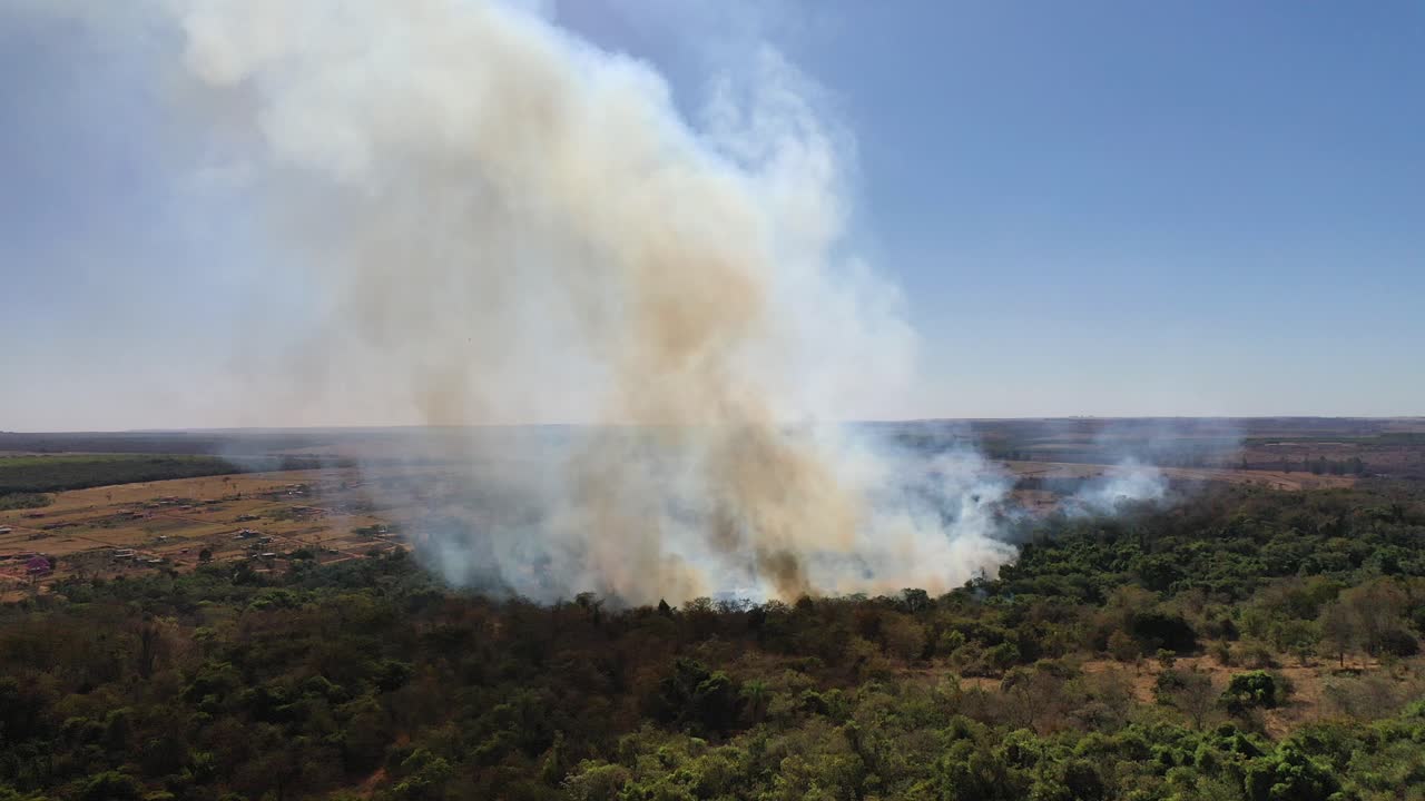 vista aérea de fuego en bosque nativo bioma cerrado, fuego, peligro, deforestación