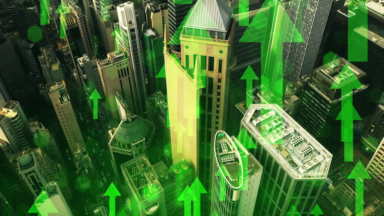 Cityscape with arrows indicating growth