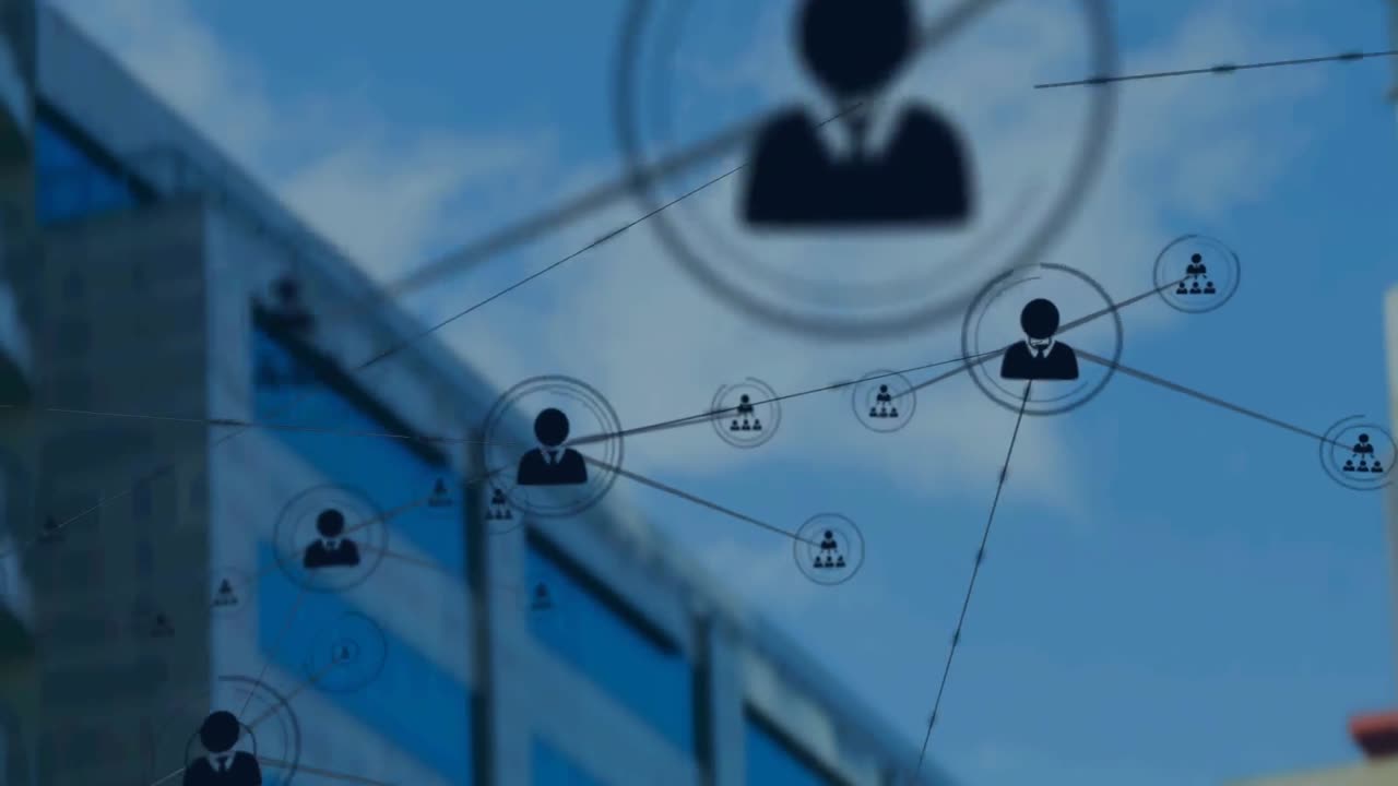 높은 건물을 배경으로 프로필 아이콘의 네트워크