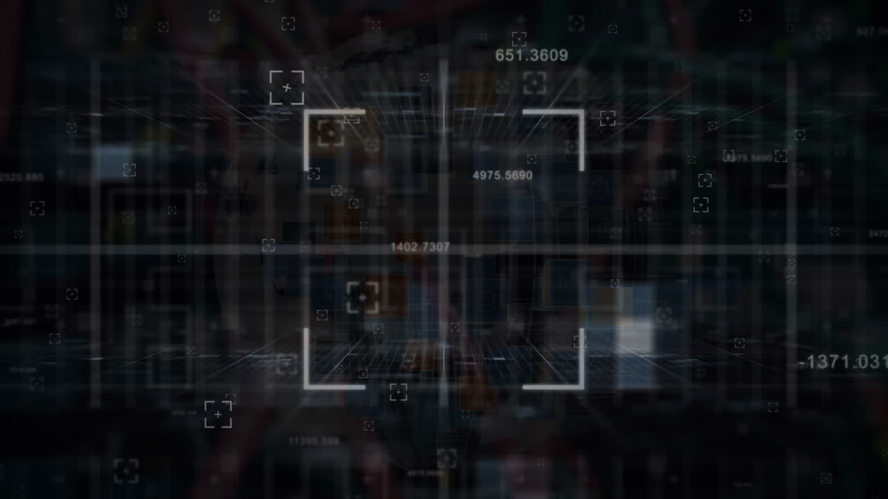 animación del alcance con números y procesamiento de datos.