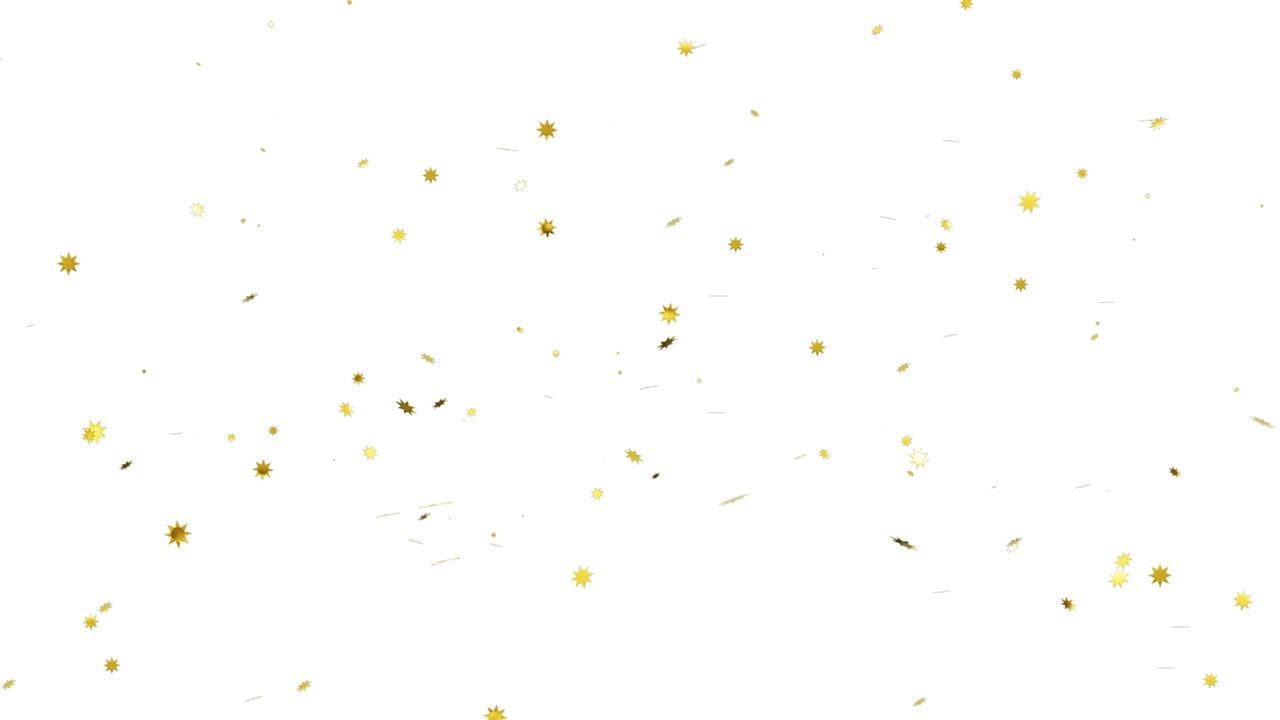 movimiento lento. bucle sin costuras. explosiones de confeti dorado en un fondo blanco con llave de croma. estrellas de colores volando. concepto: fiesta, cumpleaños, sorpresa, invitación tarjeta electrónica. confeti de estrellas 4k