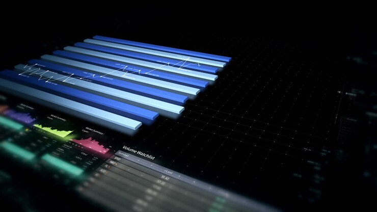 Dynamic data visuals for business info graphics, animated 3D charts, and data-driven insights for a business meeting mock-up. Explore the world of trading, stock exchanges, and crypto