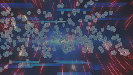 animación de iconos digitales sobre rastros de luz parpadeantes