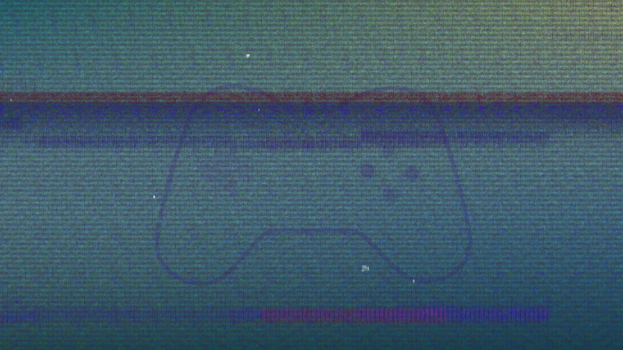 Retro video game controller animation with glitchy blue and green screen background