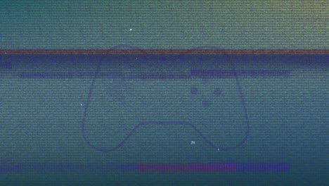 Retro video game controller animation with glitchy blue and green screen background