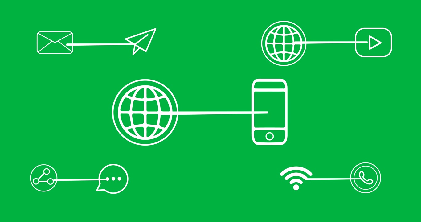 Animazione di un'icona di smartphone e connessioni con icone tecnologiche su sfondo trasparente