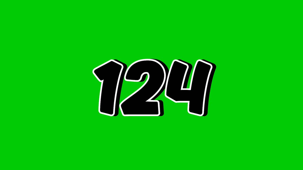 Number 124 Reveal Animation with Smoke Effect on Green Screen Black Cartoon Style Motion Graphic Element